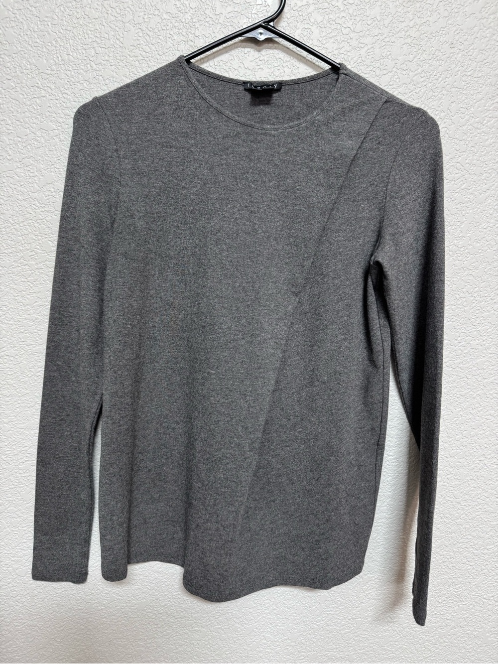 Theory Asymmetrical Drape Front Long Sleeve Grey Women’s S Fall Layering